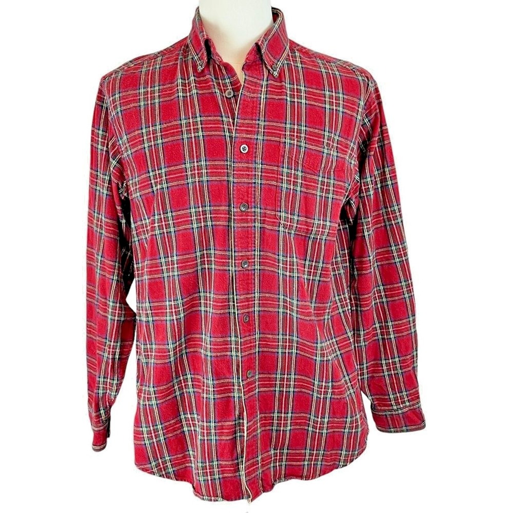 Vintage LL BEAN Red Plaid Flannel Shirt M Royal Stewart Tartan Heritage Cabinc